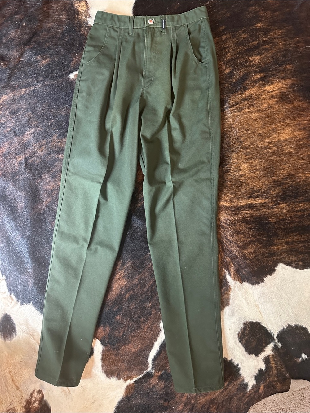 Rockies Bareback Olive Green Western Pants, Cotton Pleated Front, 11/12 X-Long